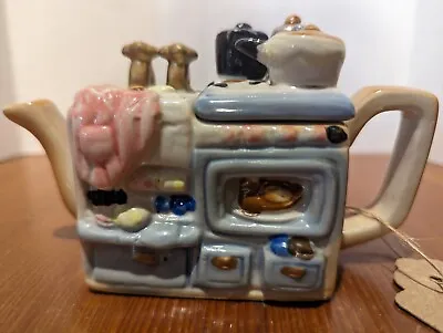 Mini Small 3.5  Porcelain Kitchen Stove Top Shaped Tea Pot Vintage • $20