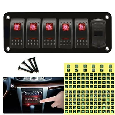$18.49 • Buy 6 Gang Car Boat Marine Rocker Switch Panel+Dual 5V USB Voltage Red LED Display