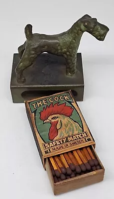 Terrier Antique Dog Match Book Holder-Vesta - Unused  The Cock Swedish Matches • $250