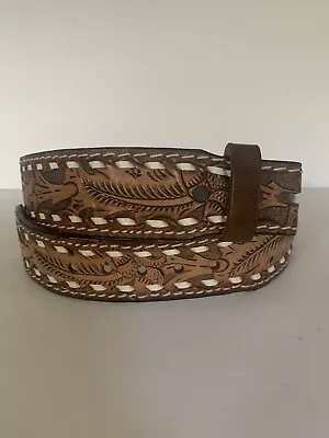 New Mallory Western Tooled Whip Stitched Acorn Genuine Leather Belt S 30 • $36.50