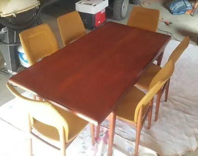 Mid Century Modern Mcm Teak Dining Table 2 Leafs 6 Chairs Johannes Andersen • $5000