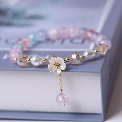 Fashion Crystal Beaded Daisy Flower Lucky Bracelet Elastic Bangle Women Gift Hot • $1.27