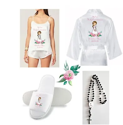 Children's Personalised Holy Communion Confirmation Day Satin Silky CAMI Child's • £18.99