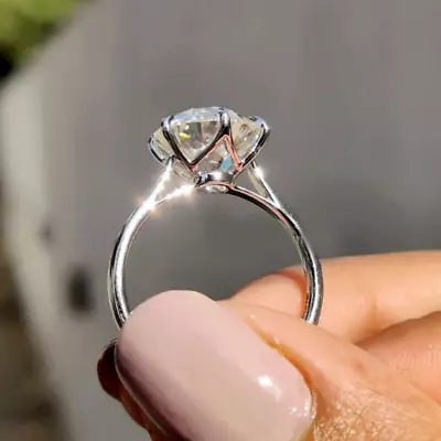 3Ct Round VVS1 Real Moissanite Solitaire Engagement Ring 14K White Gold Plated • $119.99