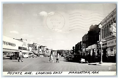 1953 Poyntz Ave. Looking East Exterior Building Store Manhattan Kansas Postcard • $14.98