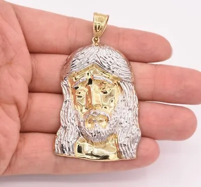 2 3/4  Huge Mens Diamond Cut Jesus Head Charm Pendant Real 10K Yellow White Gold • $582.99