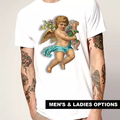 Cool T-Shirts Angel Cherub Vintage T-Shirt Floral Roses Art Painting Cute Gift • $48.95