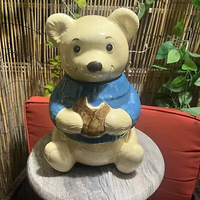 Vintage Teddy Bear In Blue Sweater Cookie Jar Ceramic By Metlox California • $30