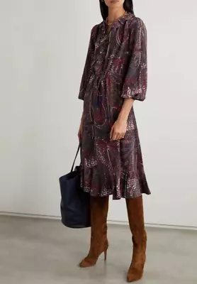 VANESSA BRUNO Pryska Ruffled Paisley-print Chiffon Midi Dress Size 34 • $159.95