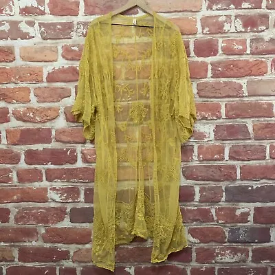 Wishlist Kimono Duster Top Womens Medium Large Yellow Floral Shrug Topper Blouse • $21.24