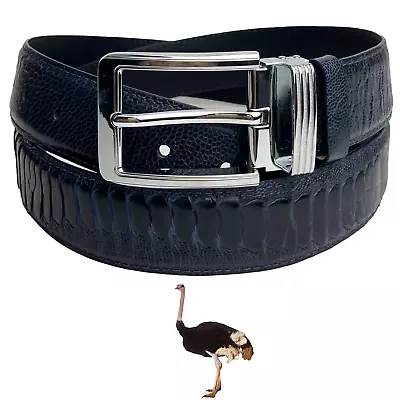 Blue Leather Ostrich Belt Genuine Ostrich Leg Leather Skin Men's Belt - W 1.5'' • $58