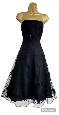 MONSOON Size 14 Black Beaded Tape Work Formal Prom Occasion Dress Floral VGC • £0.99