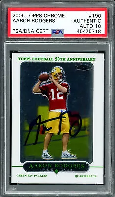 Aaron Rodgers Autographed 2005 Topps Chrome RC Gem 10 Auto PSA/DNA 45475718 • $1295