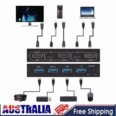 HDMI KVM Switch Box 2 Port USB 4K HDMI Switcher For Mouse & Keyboard Sharing AU • $35.99