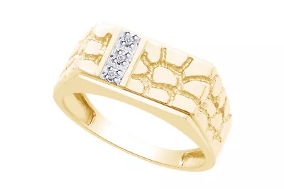 Men's Diamond Accent Rectangle Nugget Ring In 10K Yellow Gold • $539.99