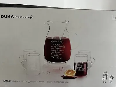 Duka Mulled Wine Set - 7 Elements: Tea Light Heater Pot Stirrer 4 Glasses • £4.80