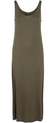 Pieces Khaki Sleeveless Maxi Dress Size L BNWT Summer T-shirt Dress • £8.90