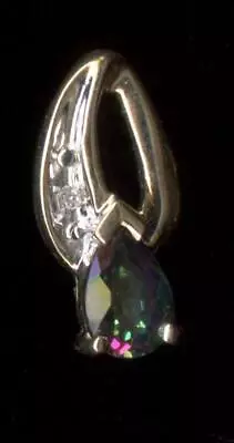 New 10K Solid Yellow Gold 6mm Pear Purple Mystic Topaz & Diamond Pendant Be • $55.15