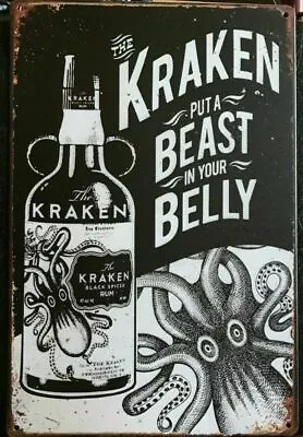 $12.99 • Buy KRAKEN RUM Rustic Look Vintage Tin Metal Sign Man Cave, Shed-Garage & Bar Sign