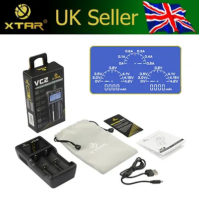 XTAR VC2 USB 3.6V/3.7V Li-ion/IMR Battery Charger & CAPACITY TESTER LCD Display • £13.99