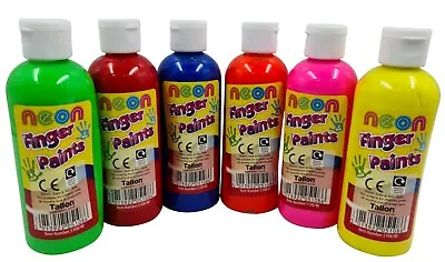 6 X 200ml NEON FINGER Paint Childrens Ready Mixed Non Toxic Kids Paints Bottles • £13.99