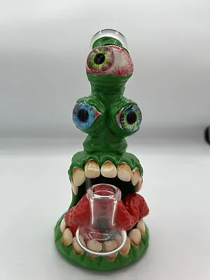 7  Green Monster Eye Eyeball Colorful Thick Glass Bong  Teeth Unique Color • $44.99