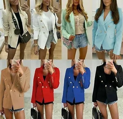 £23.95 • Buy Women’s Ladies Gold Button Double Breasted Padded Shoulder Blazer Outwear Jacket