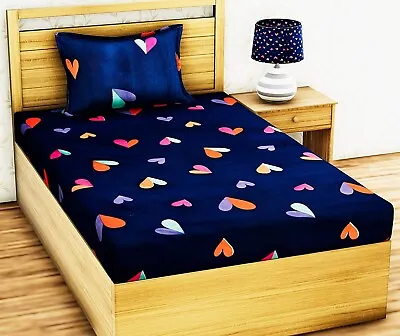Super Soft Brushed Microfiber Cotton Bedsheet With 1 Pillow Cover Heart Blue • $163.71