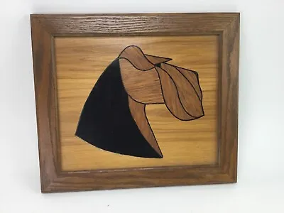 Vintage Scottish Terrier Inlaid Wood Inlay Picture Framed 13” X 15” • $19.95