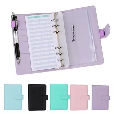 PU Leather Notebook A6 Ring Binder Budget Planner Organizer Cover Pockets Lables • $12.69