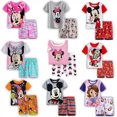 Kids New Minnie Mickey Mouse T-shirt Tops Shorts Pant Sleepwear Pyjamas • £11.99