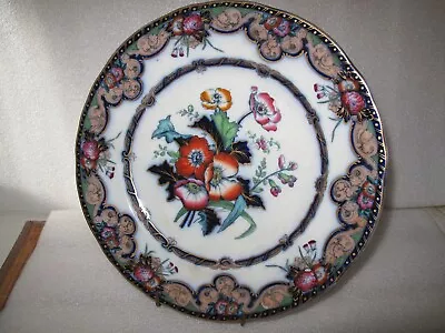 Antique 10.75  Charles Meigh Flow Blue Stonware Gold Trim Poppy Dinner Plate (e) • $55