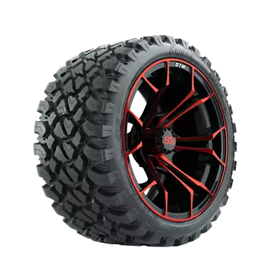 Set Of 4 GTW 15  Spyder Red/Black Lifted Golf Cart Wheels On 23  A/T Tires • $1066.95