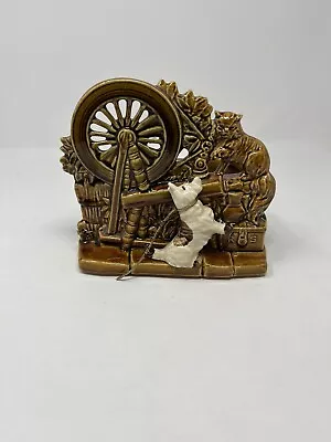Vintage McCoy Pottery Spinning Wheel With Scotty Dog And Cat Planter Brown GH09 • $24.98