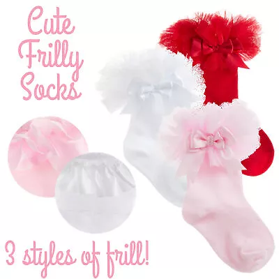 * Baby Girls Stocking Tutu Frill Socks With Cute Bow Spanish Frilly Cotton Rich  • £4.99