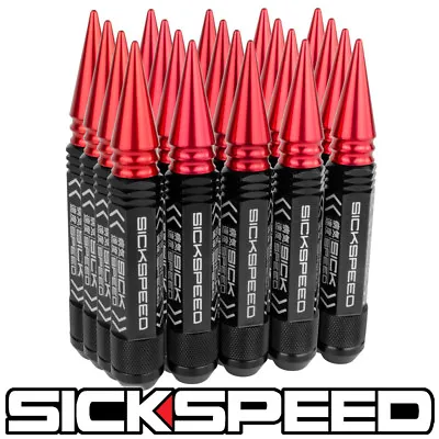 Sickspeed 20 Pc Black 5 1/2  Long Red Spiked Steel Lug Nuts 1/2x20 N22 • $119.95