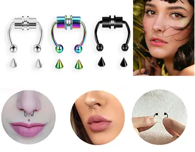 Magnetic Non-Piercing Nose Rings Fake Septum Segment Helix Club Clickers Punk • $2.65