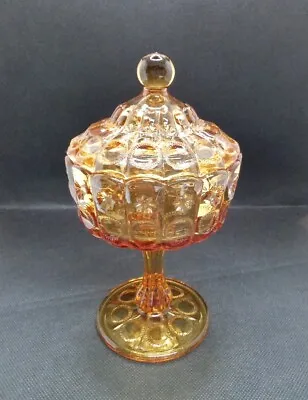 Vintage L.G. Wright Glass Candy Dish/Compote Amber Priscilla Pattern • $28