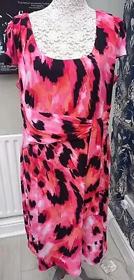 MICHAELA LOUISA Size 20 Pink And Black Dress. Lined -Ideal Wedding Ex Condition. • £12