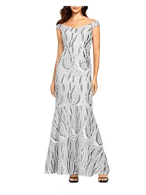 AIDAN MATTOX Womens Gray Trumpet Gown Off Shoulder Maxi Formal Dress 4 • $51.99