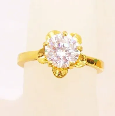 Women Simulated Diamond Clear Flower Ring UK Size L N  24K Yellow Gold Plated • £13.32