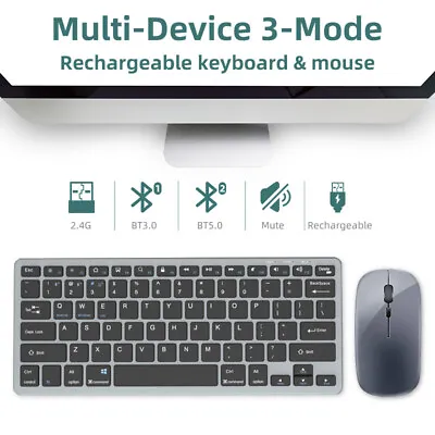 £21.49 • Buy Rechargeable Wireless Bluetooth Keyboard Mice For MAC IOS Android PC IPad Tablet