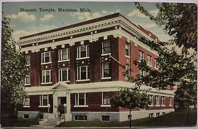 Vintage Masonic Temple Manistee Divided Back Michigan Postcard 1915 • $4.45