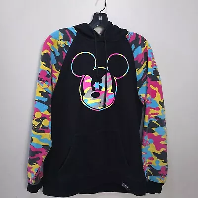 Disney Sweater Womens Small Black Pink Mickey Mouse Hoodie Ladies Logo Parks S • $12.69