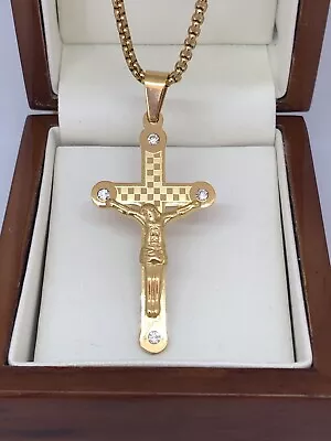 Stunning 9ct  Gold Filled Jesus Crucifix Cross Chain Necklace 24  FREE GIFT BOX • £22.99