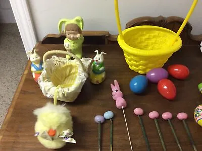 $4.99 • Buy Vintage Easter Lot With Plastic Basket Ceramic Doll 2 Easter Limited Toys And Mo