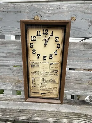 Vintage Verichron Wall Clock  Newspaper Ads On Glass RARE Rectangle Nice 👍 💥💥 • $74.95