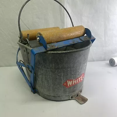 Vintage White Brand Galvanized Metal 6 Gal. Oval Mop Bucket W/ Wringer • $45