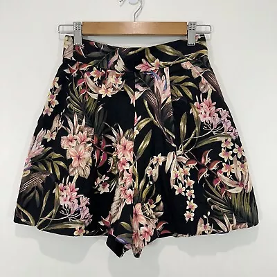 Zimmermann Curacao Palm Shorts 0 (24 In Waist) Black Floral Linen Blend NEW • $99.95