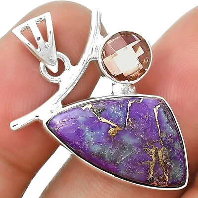 Copper Purple Turquoise & Peach Morganite 925 Silver Pendant Jewelry P-1071 • $10.99